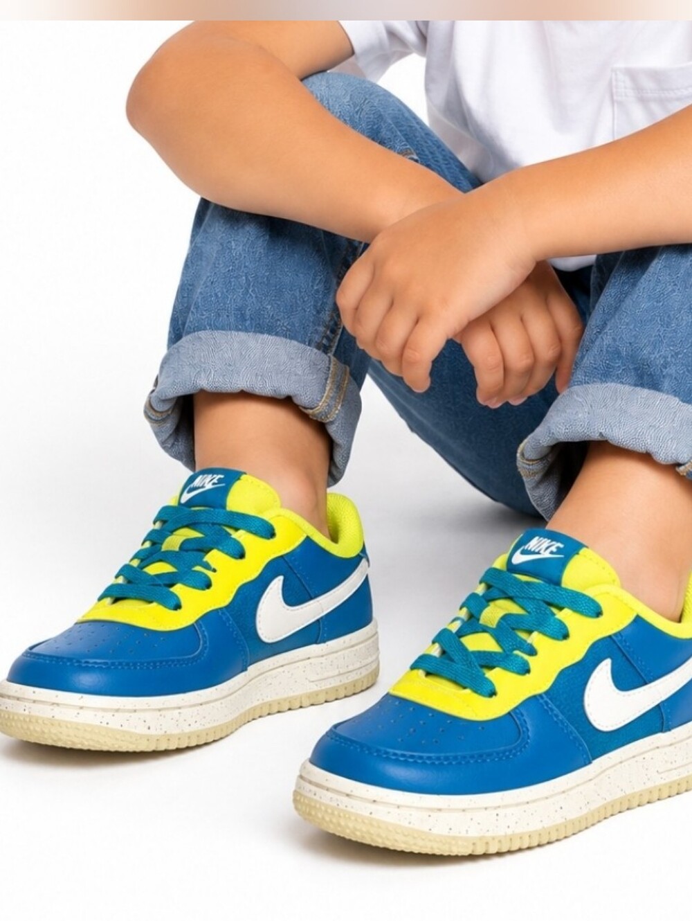 Nike Kids Blue and Neon Yellow Low-Top Sneakers